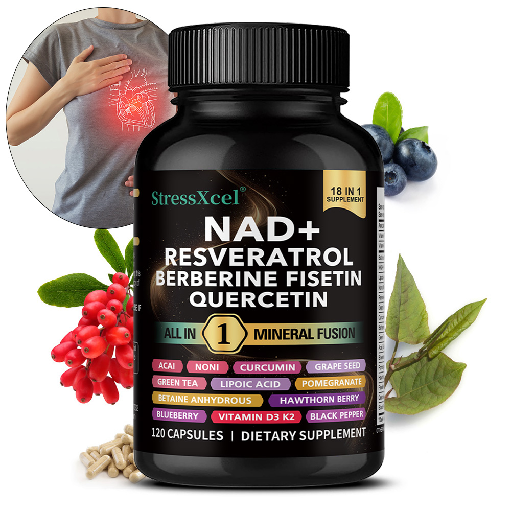 Resveratrol Capsule Anti Aging - NAD+ Nahrungsergänzungsmittel mit Resveratrol, Quercetin, Berberin,